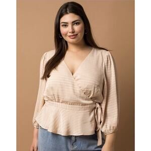 Gilli Womens Plus Size Blouse Peplum Wrap Top Jacquard Checkered 2X Satin